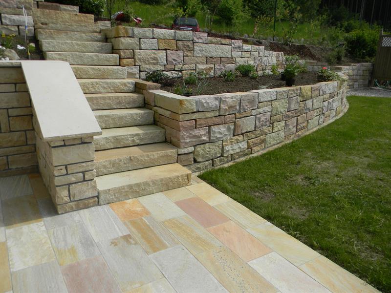 Trockenmauersteine aus Sandstein Mint mixed, 3 Schichthöhen