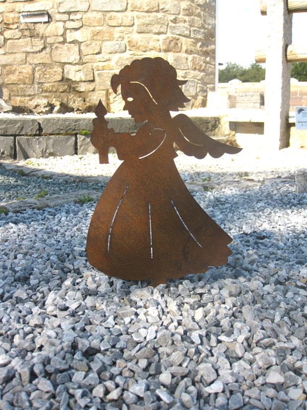 Engel mit Kerze auf PLATTE aus Edelrost