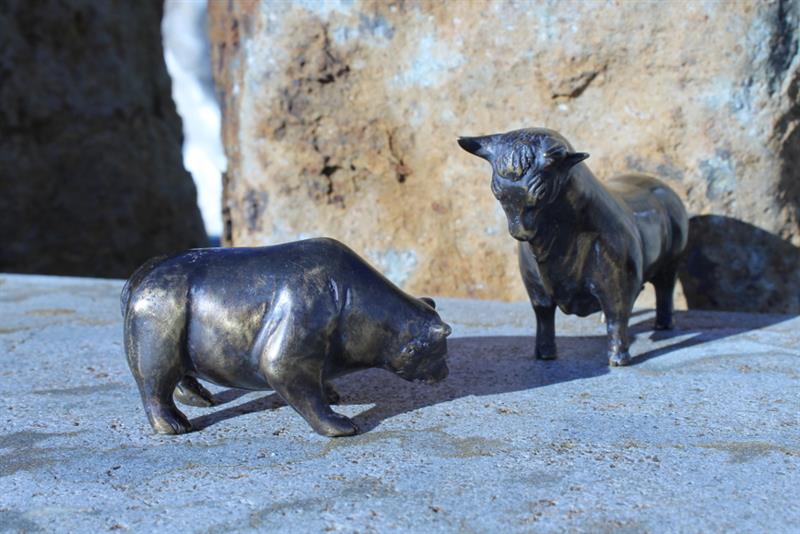 Börsensymbole SET Bulle & Bär, aus Bronzeguß