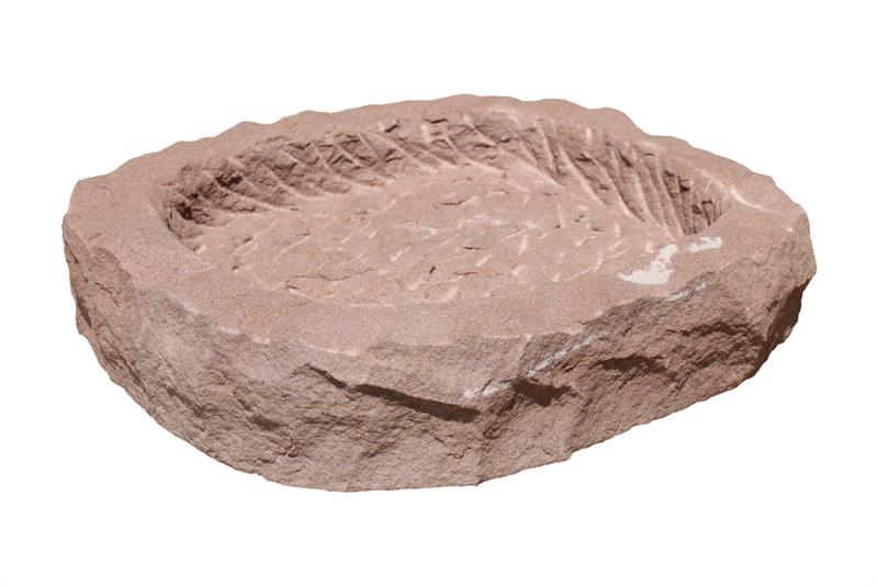 Vogeltränke aus Sandstein ROT, handgespalten, Durchmesser ca. 30-35 cm