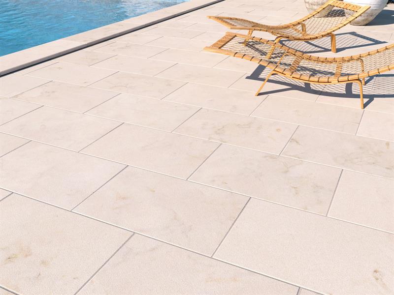 Abdeckplatte oder Poolumrandung aus Savanna Kalkstein beige, 100x35x4 cm