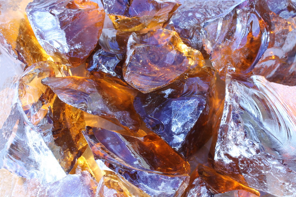 Glasbrocken Light Brown, 6 - 10 cm Körnung, in Holzkiste