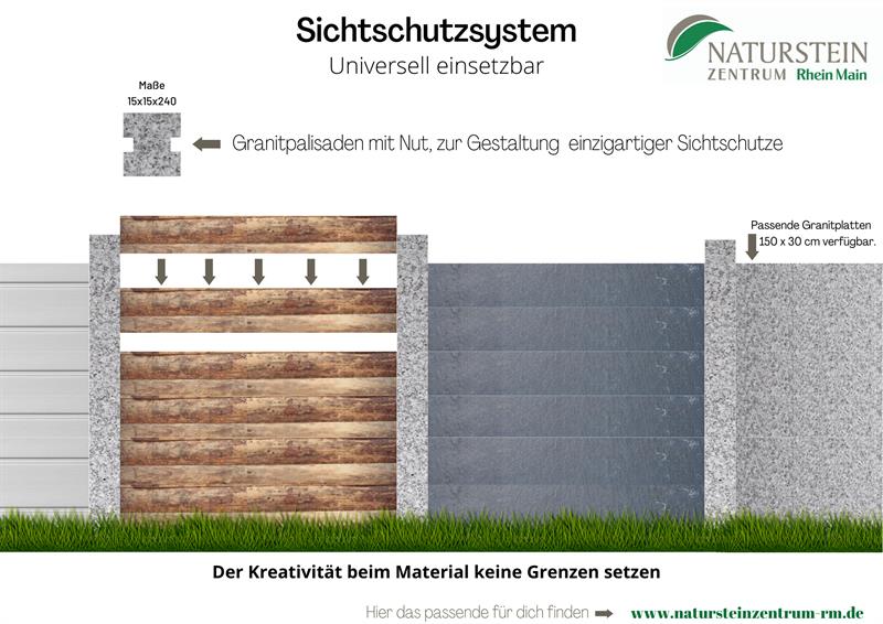 SICHTSCHUTZ PALISADE MIT NUT - MITTELPALISADE - 180 Grad